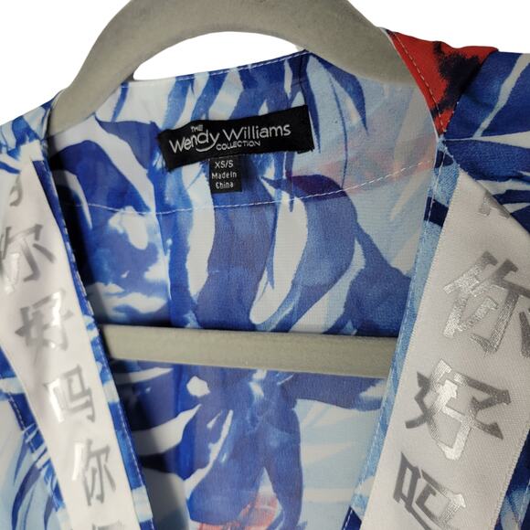 The Wendy Williams Collection Blue/White/Red Tropical Hi-Lo Kimono Duster XS/S - Picture 6 of 7